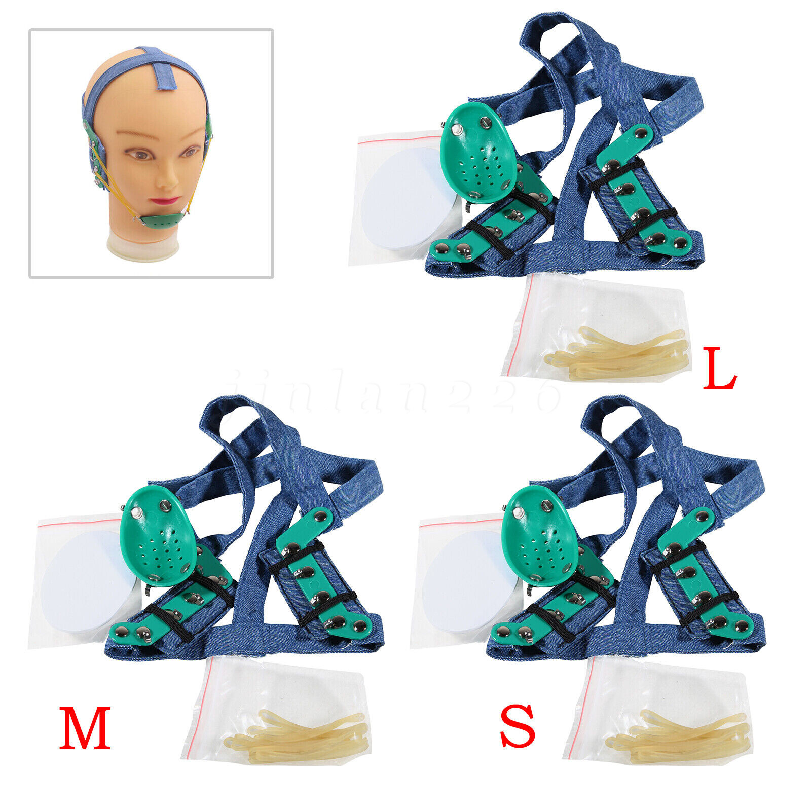 Dental Orthodontic High -Pull Headgear With Rigid Chin Cap High Pull Strap Blue