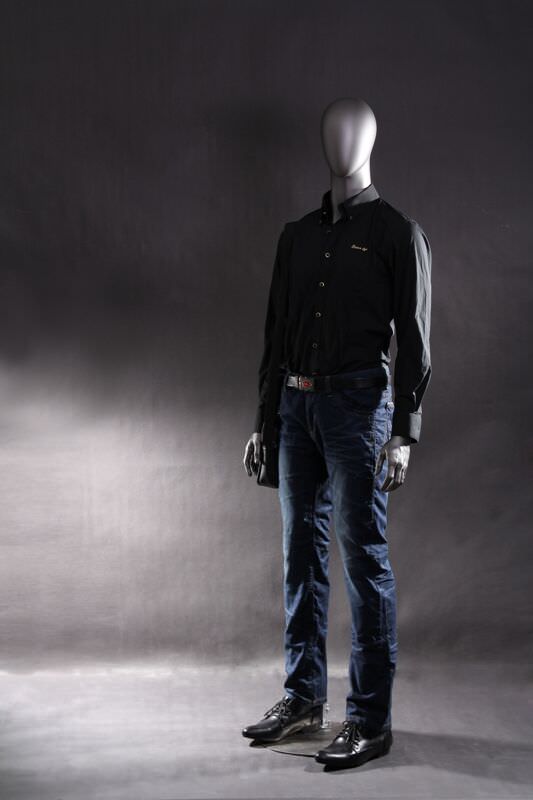 Male Adult Egg Head Fiberglass Metallic Gray Mannequin with Base