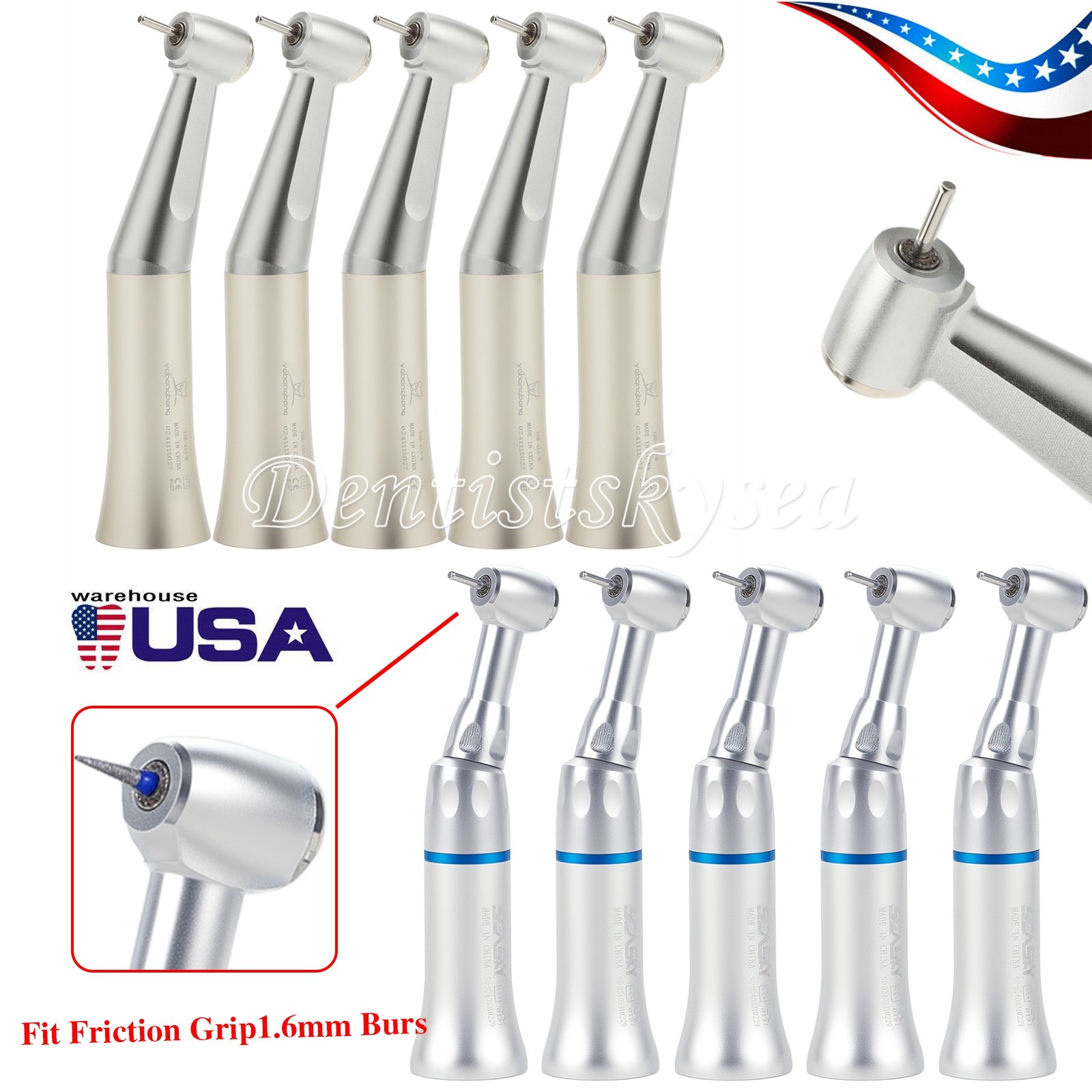 Low Speed Handpieces Contra Angle Push Button E-Type fit FG 1.60mm Burs