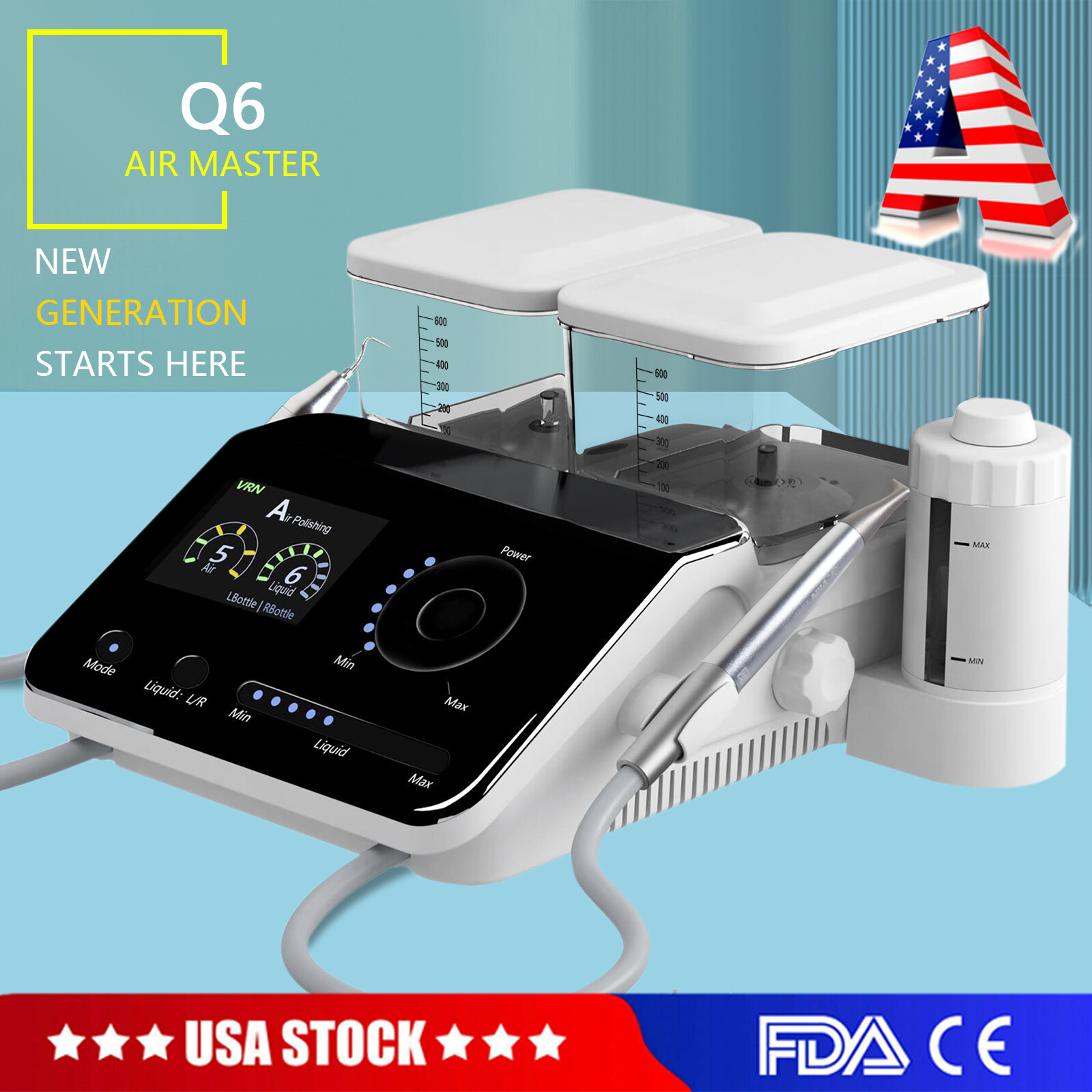 Dental Ultrasonic Scaler AIRFLOW EMS Prophylaxis Piezo Prophy Polisher 6 In1 US