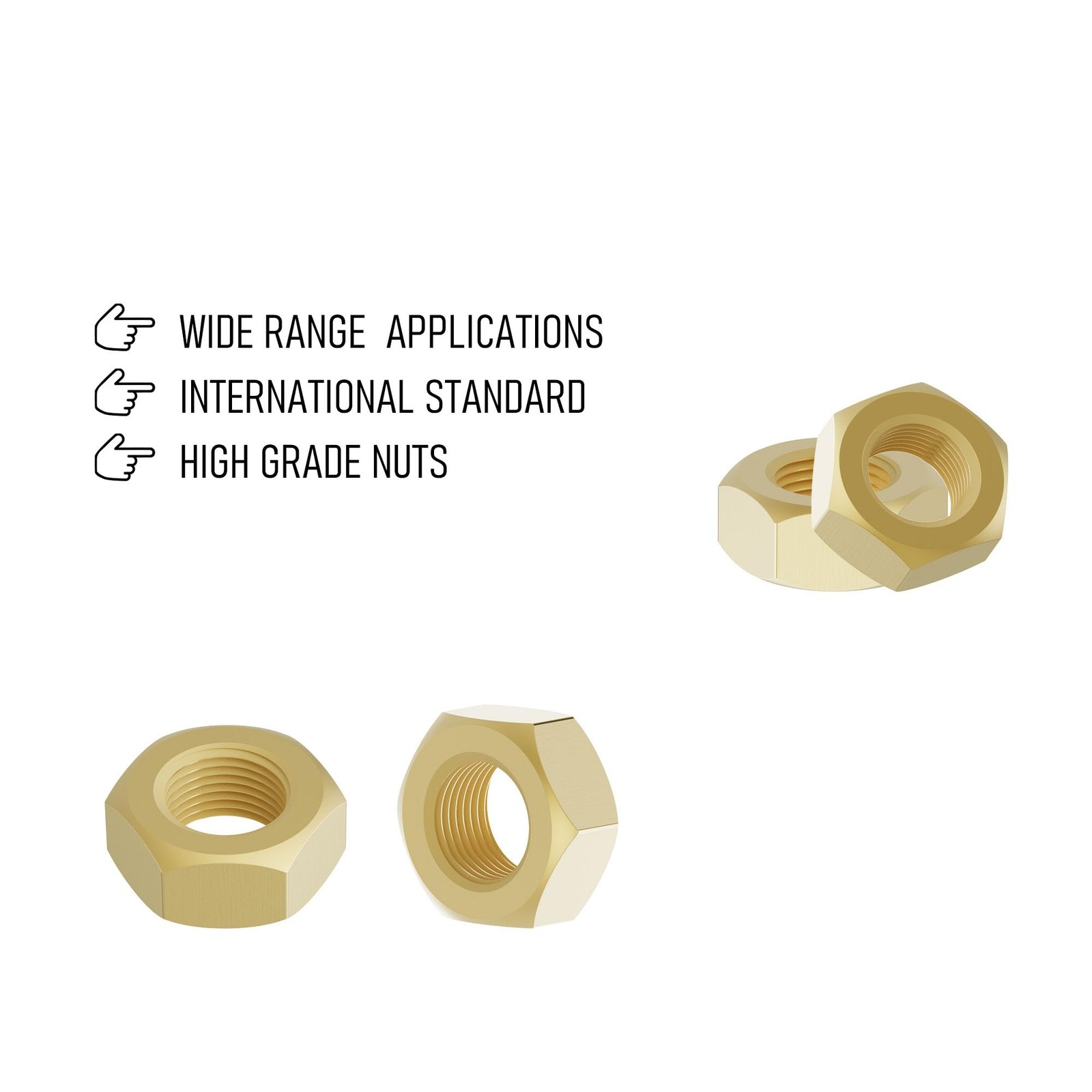 200 PCS M3-0.5 Brass Hex Nuts Metric Coarse Thread ISO 4032 Class 4.8 H52