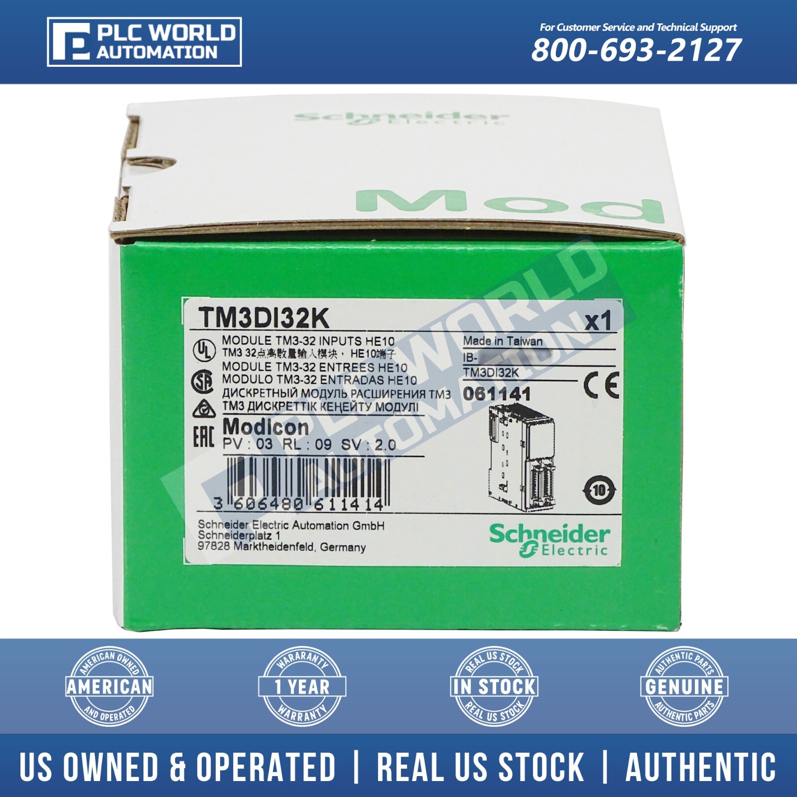 Schneider TM3DI32K Modicon TM3-32 Discrete Input, 24 VDC, 32 Inputs, Brand New