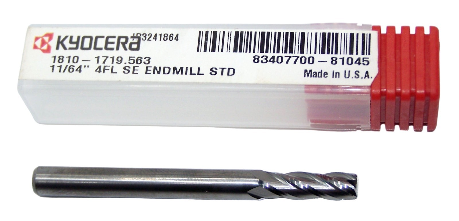 1810-1719.563 Kyocera 11/64″ Carbide 4 Flute End Mill 0.1719″ Diameter 0.563″ Fl