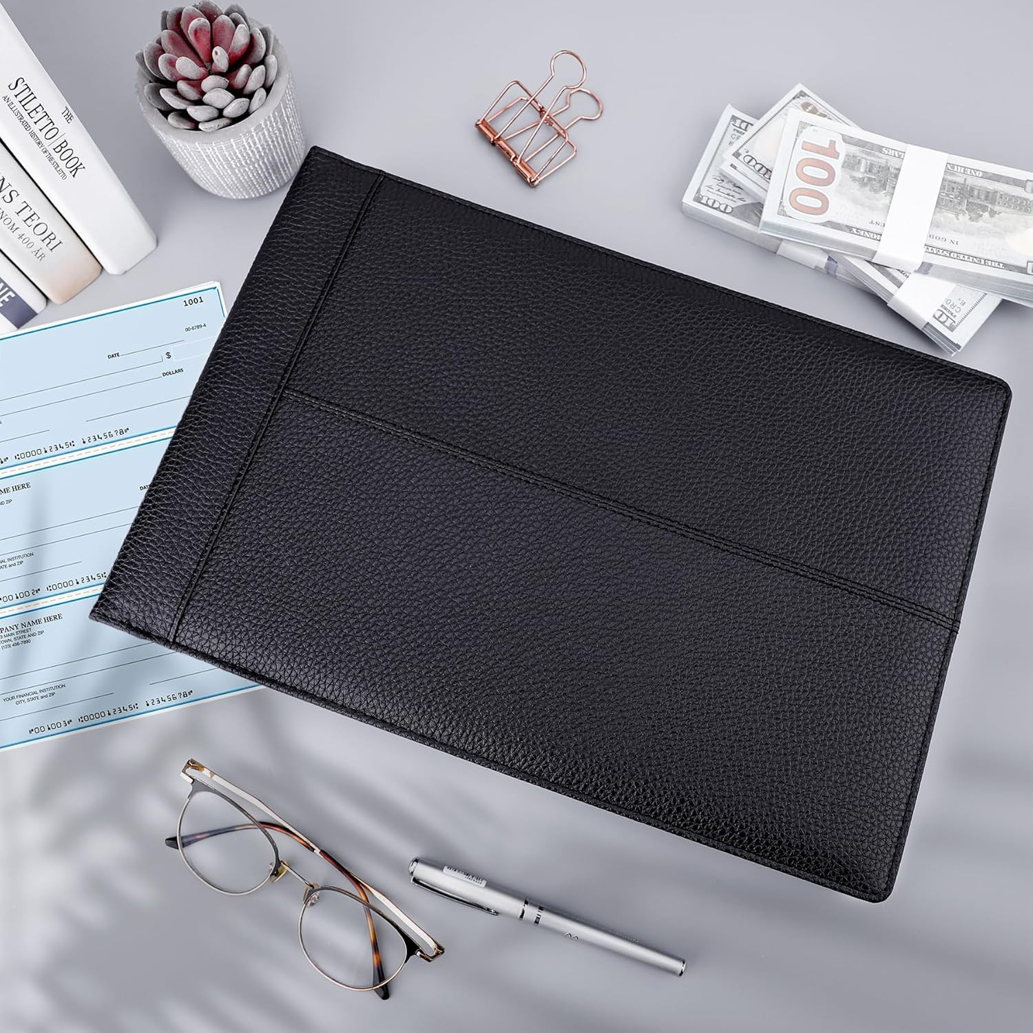 7 Ring Business Checkbook Binder for Business Checks, 600 Checks Capacity, PU Le