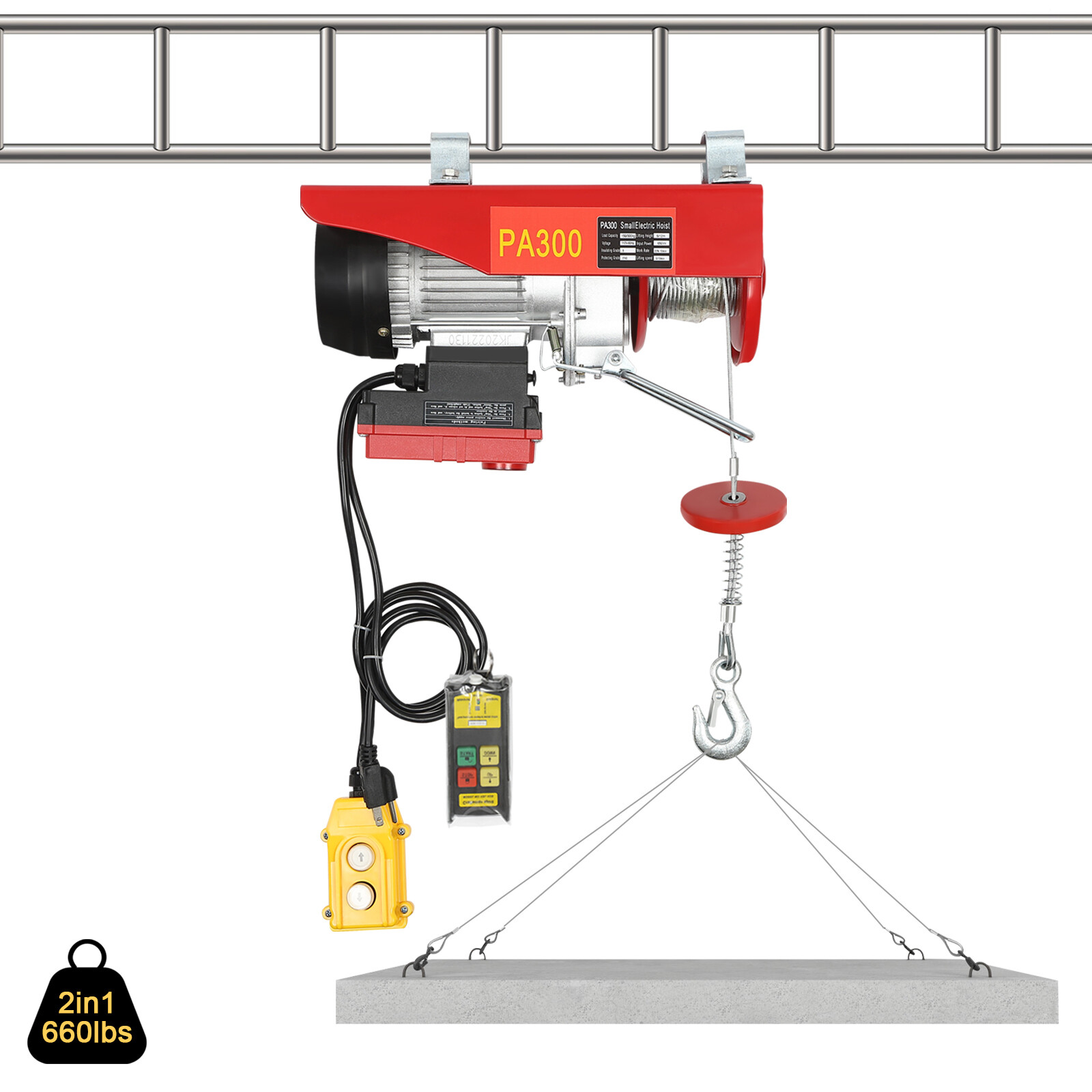 2-In-1 Electric Hoist Warehouses Single/Double Slings 660lbs Electric Lift Winch