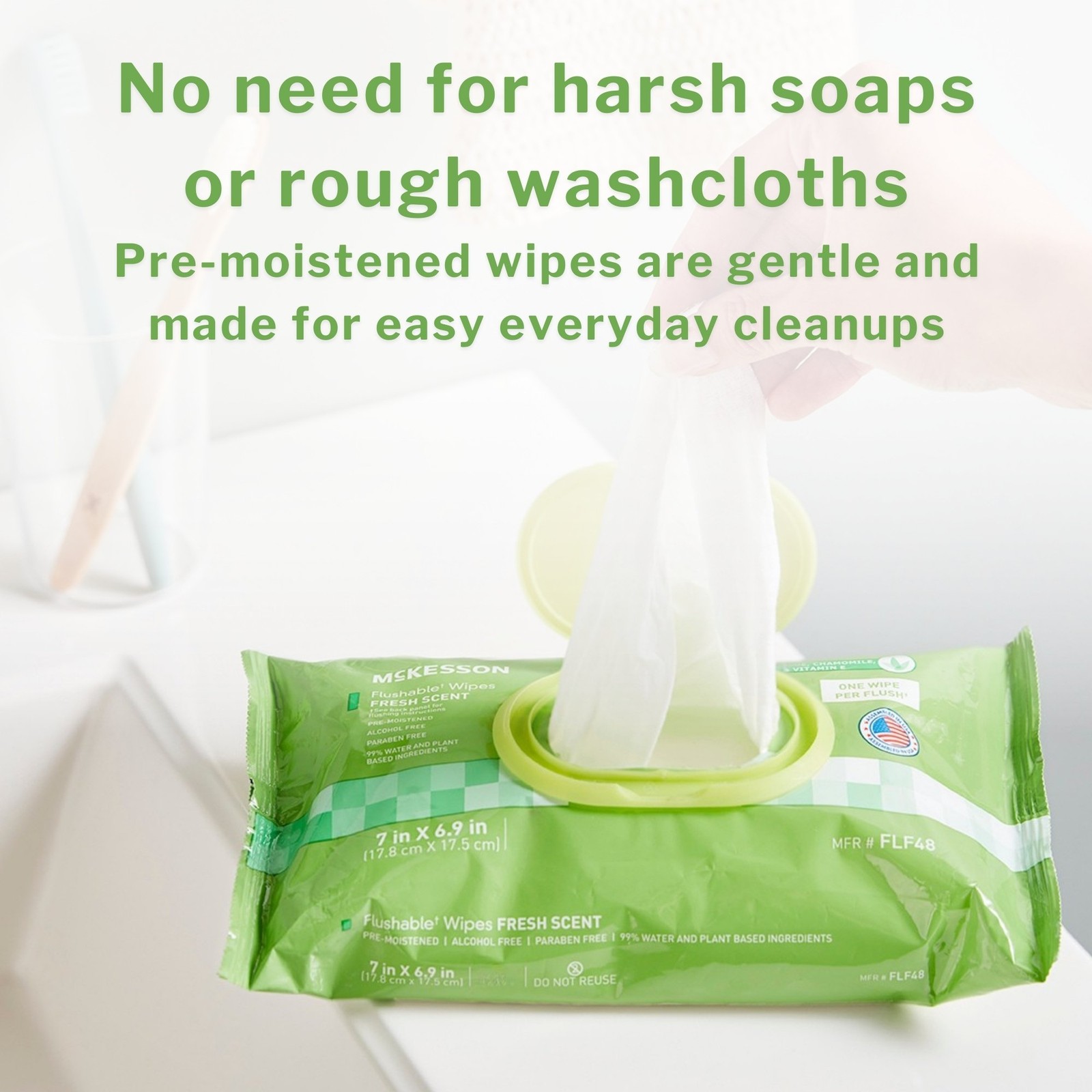 McKesson Flushable* Personal Wipe 6-9/10 X 7 Inch FLU48 1 Pack 48 Wipes