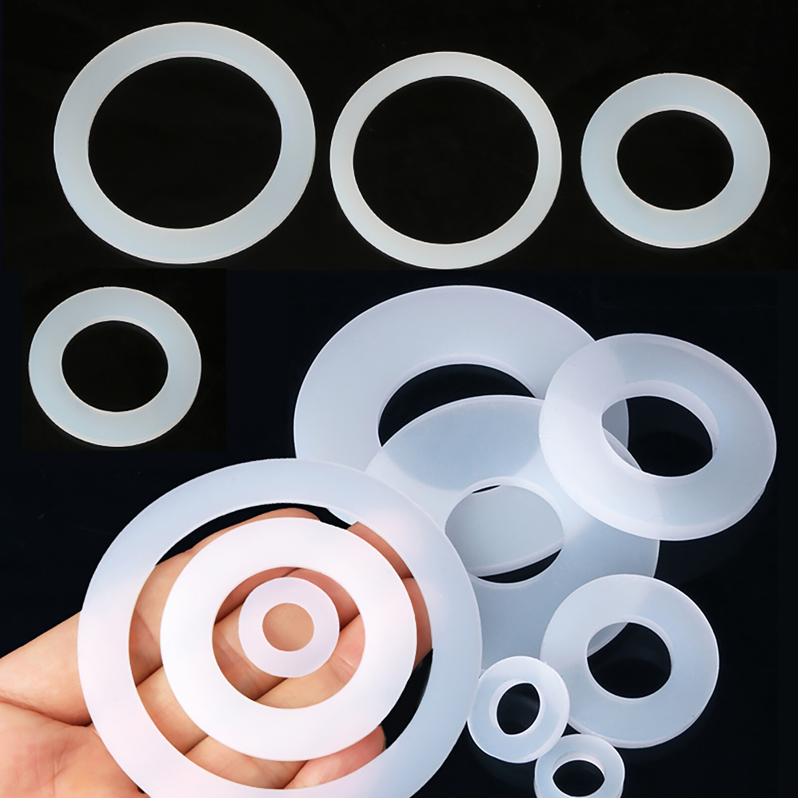 1mm-5mm THICK WHITE SILICONE HIGH TEMP FLAT RING RUBBER WASHER SEAL GASKETS