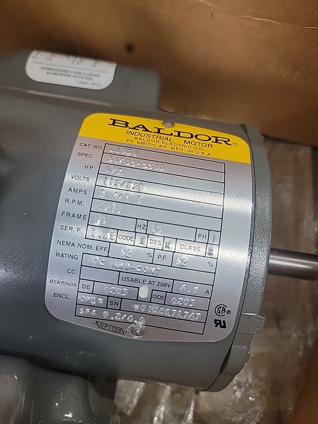 BALDOR INDUSTRIAL MOTOR CAT NO L1304