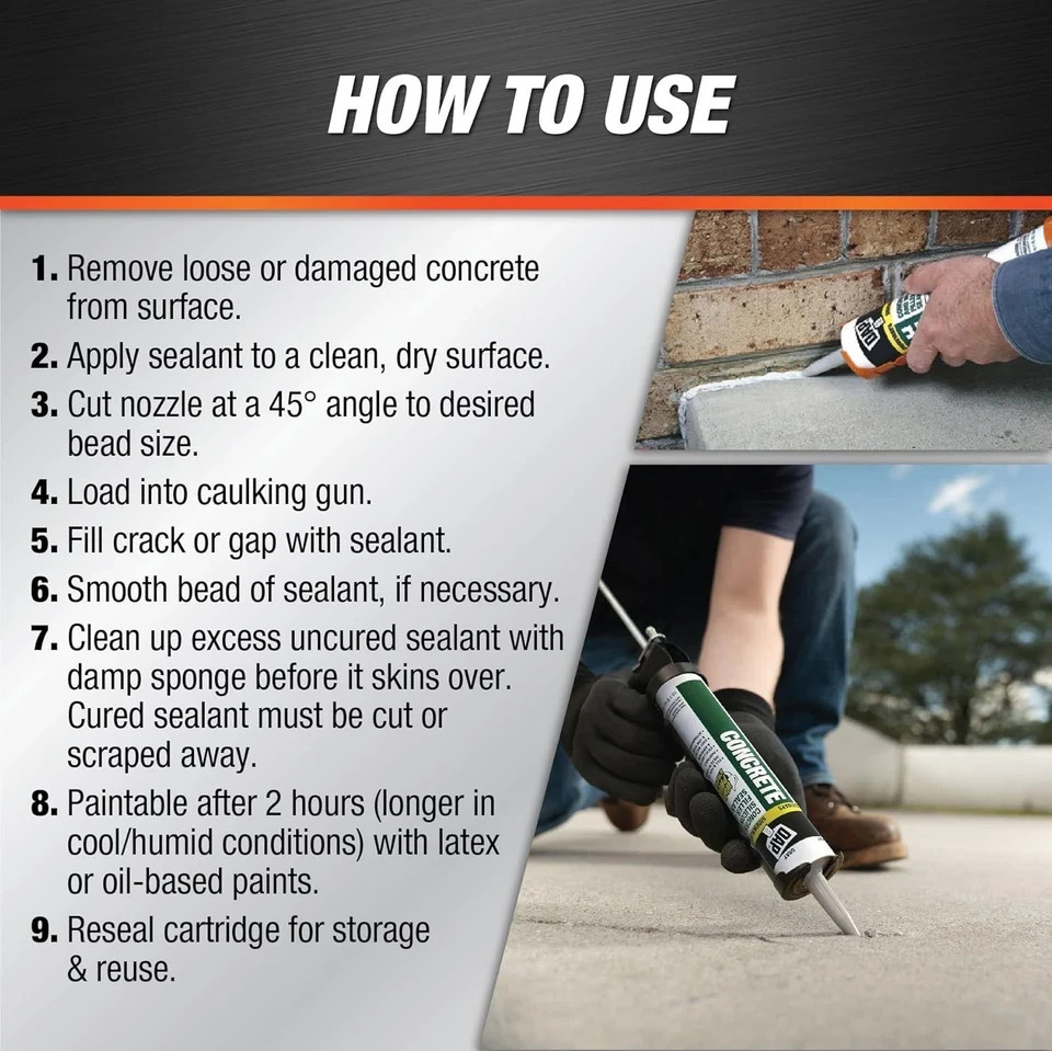 DAP Concrete Crack Filler Mortar Sealant 10.1oz Waterproof Weatherproof Caulk