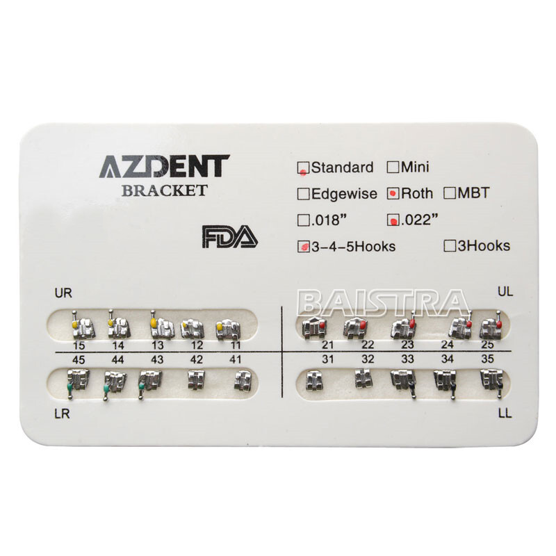 AZDENT Dental Orthodontic Brackets Braces Metal Standard Roth Slot.022 Hooks 345