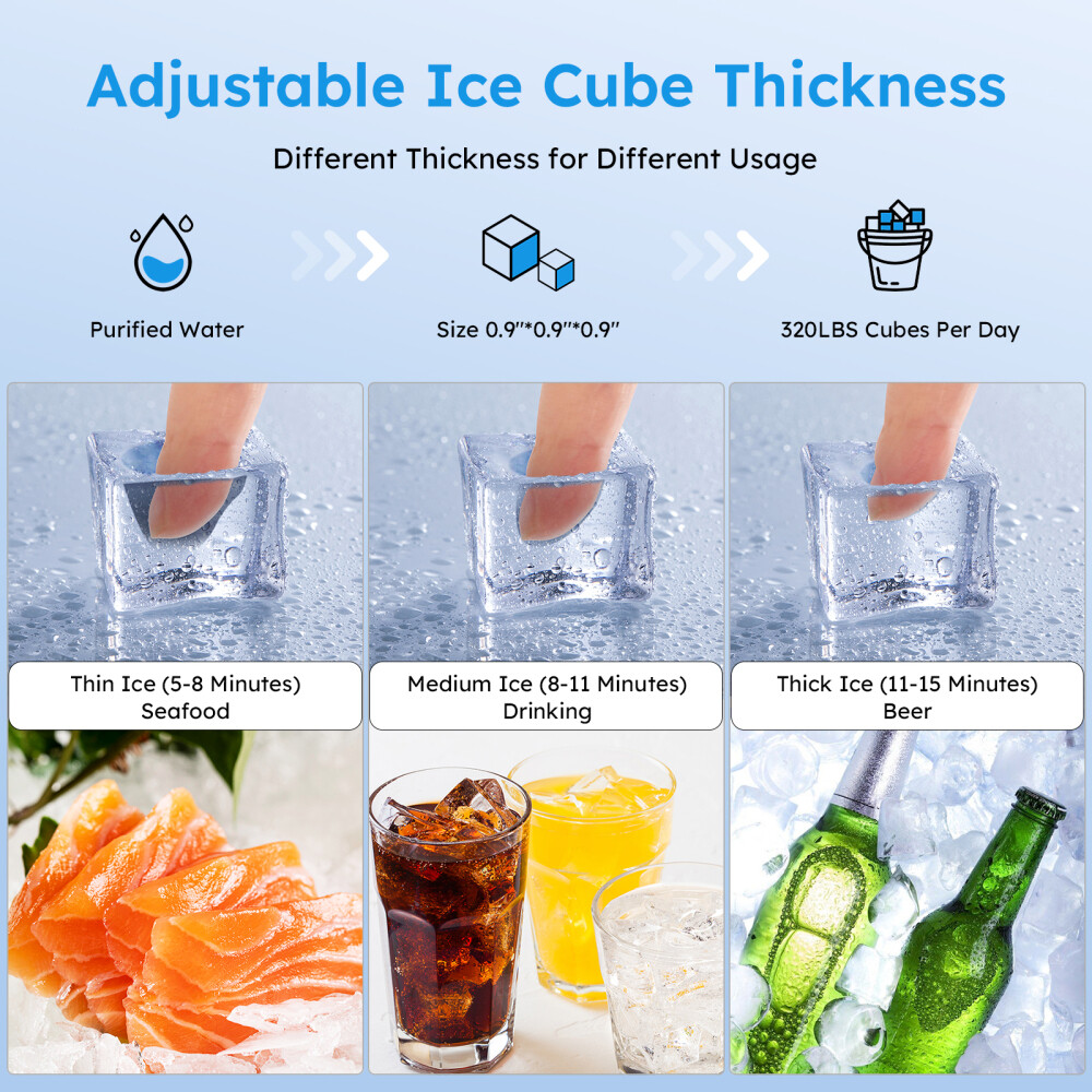 320lb/24H Commercial Ice Maker Machine Under Counter Ice Machine 120LBS Storage