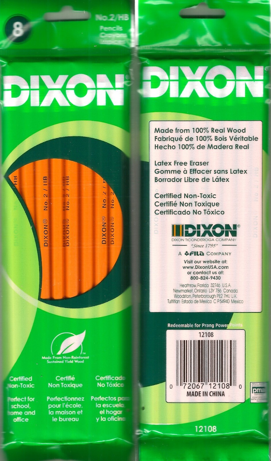 8 pak DIXON #2 PENCILS Woodcase No.2 HB hard black Wood graphite PENCIL number 2