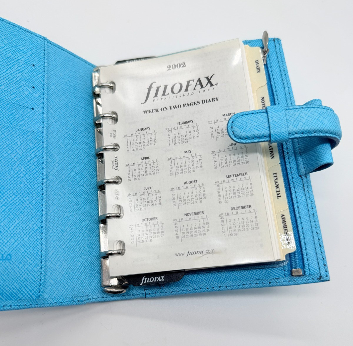 Filofax Pocket size Portobella Powder Blue Italian Leather Organizer unused