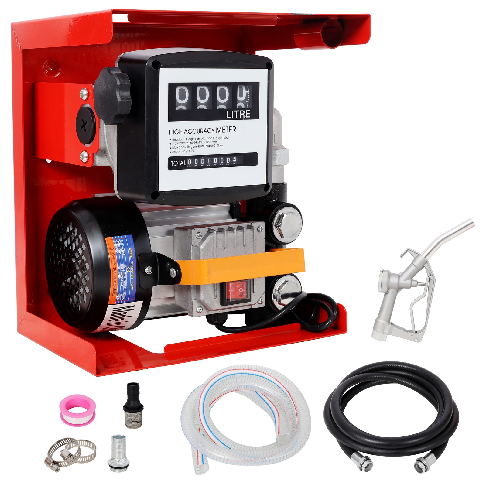 110V Diesel Fuel Transfer Pump Kit 60L/min 13ft Hose Flow Meter