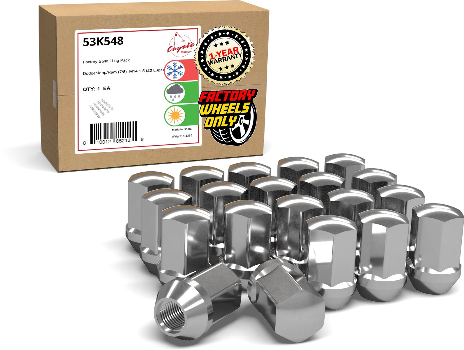 M14 x 1.5 Chrome Lug Nuts 22mm Hex 60 Degree Conical Taper Seat 1 Pc