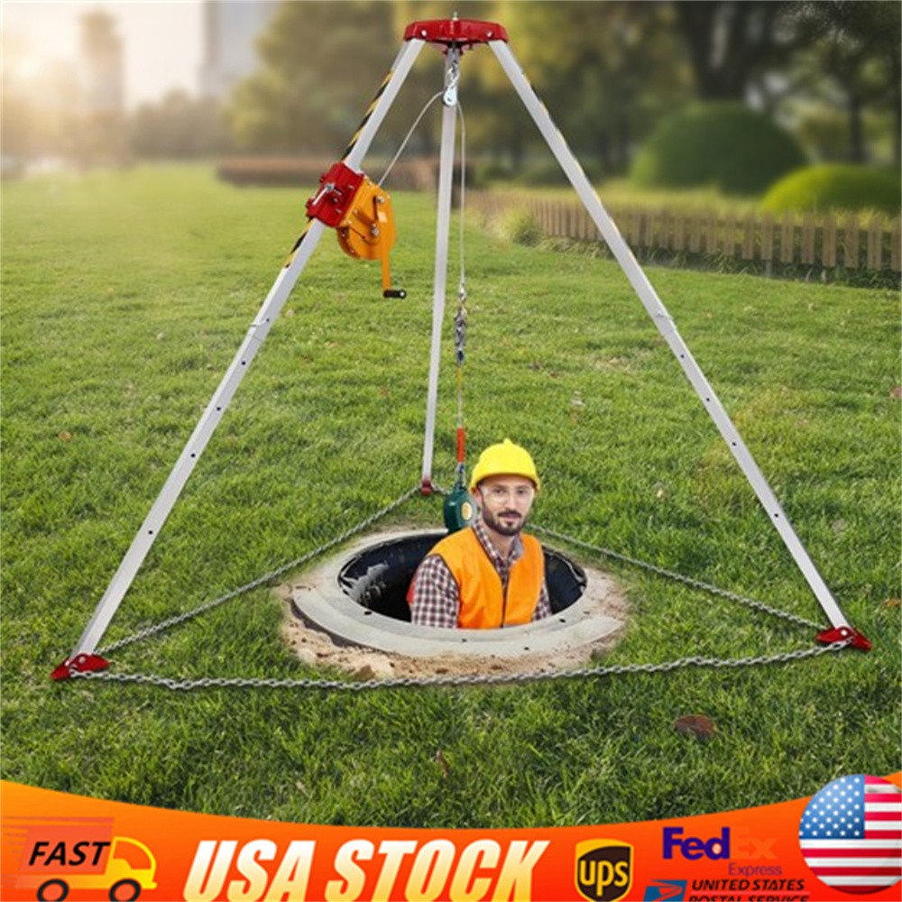 Confined Space Tripod Kit 1800lb Winch w/5.2ft-8ft Adjustable Legs Rescue Tripod