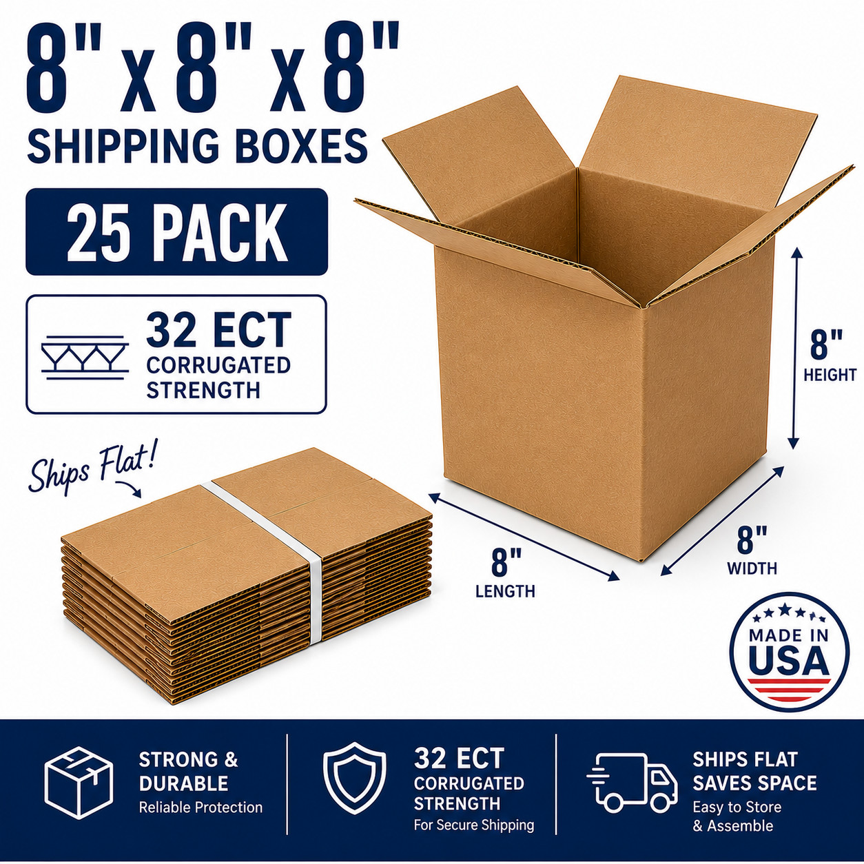 8x8x8 Shipping Boxes 32 ECT Corrugated Cardboard Mailing Boxes 25 Pack