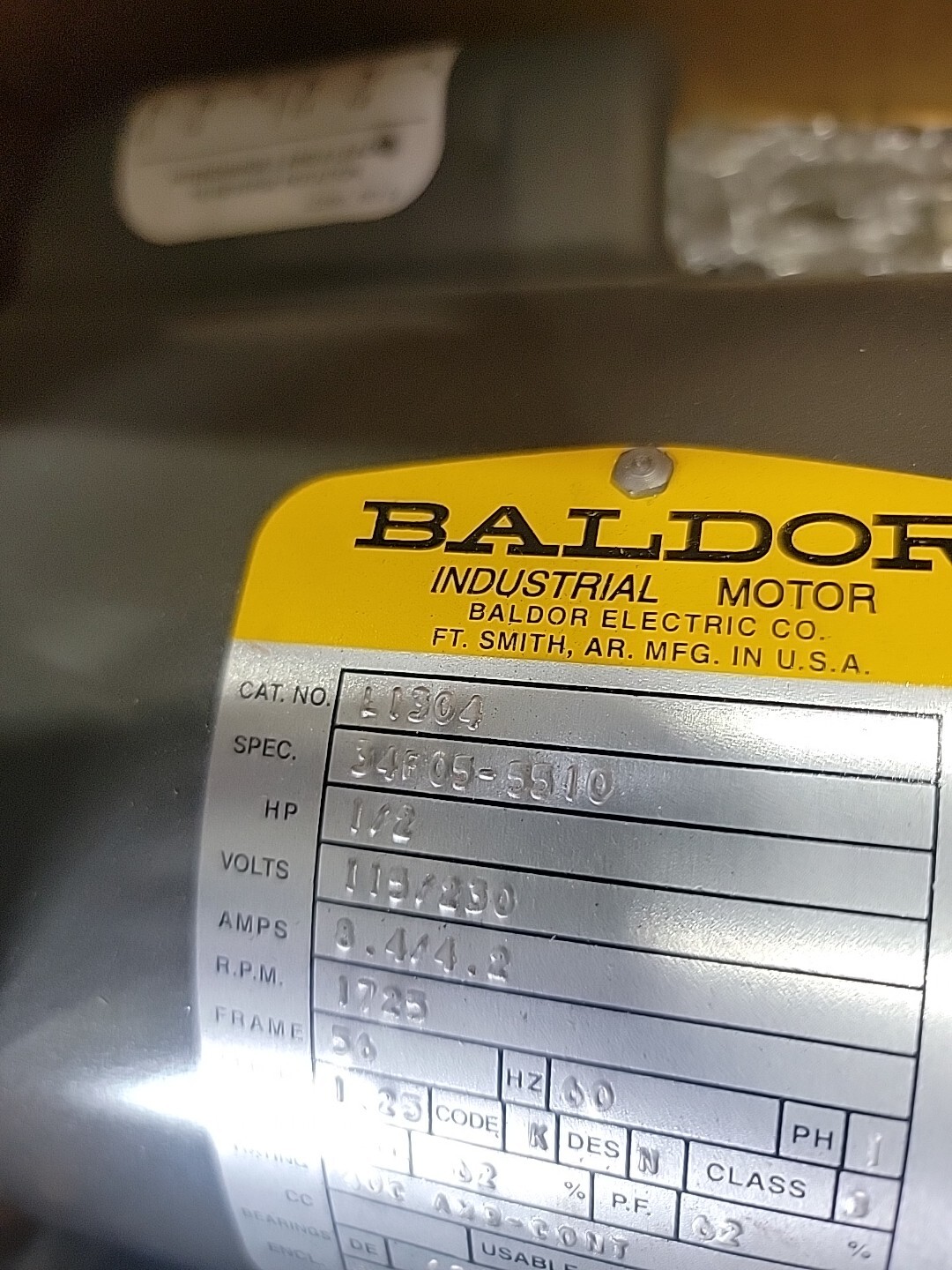 BALDOR INDUSTRIAL MOTOR CAT NO L1304