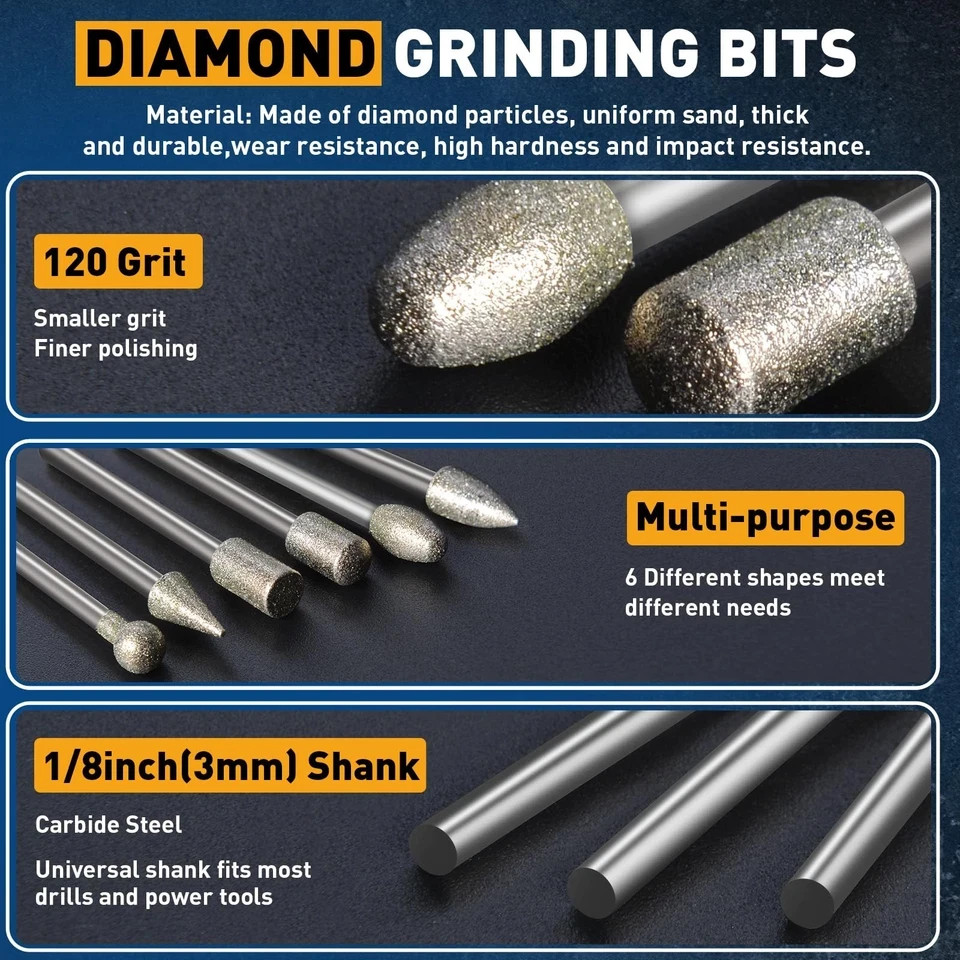 20Pcs 120 Grit Diamond Grinding Bits Compatible with Dremel Rotary Tool with …