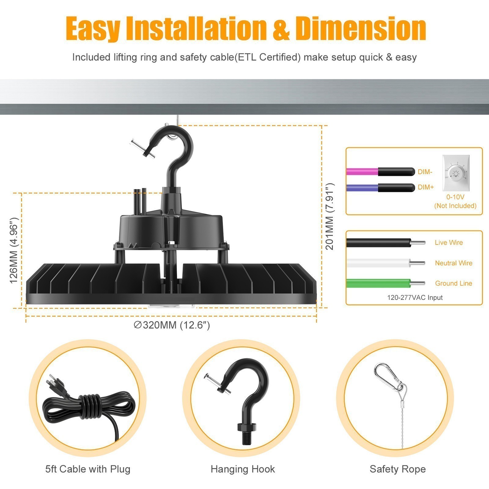 UFO LED High Bay Light 240W Industrial Factory Warehouse Dimmable Lamp 100-277V