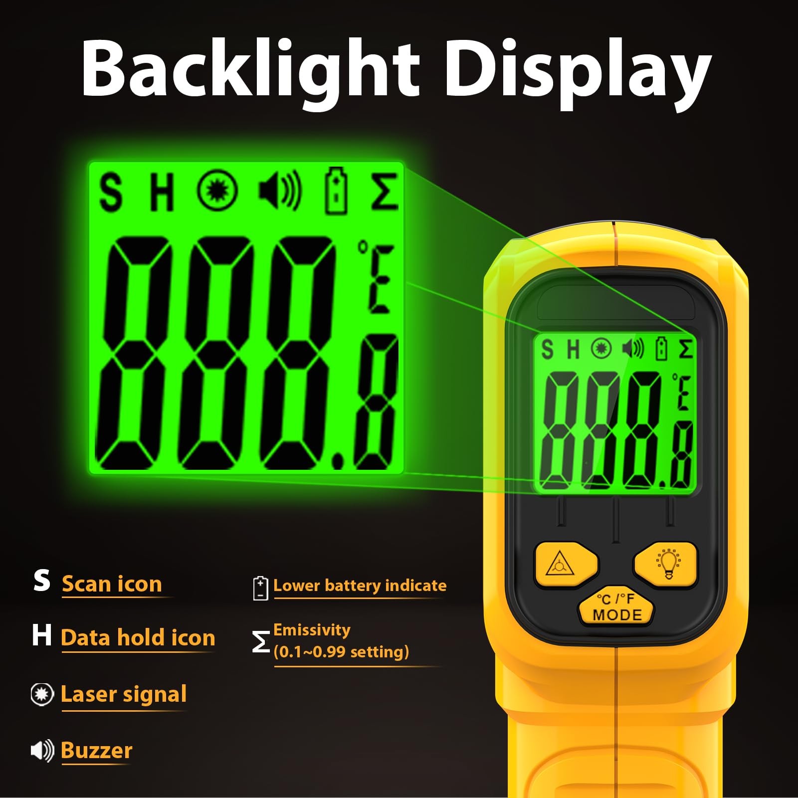 Infrared Thermometer Gun Non-Contact Laser Temperature Gun,-58°F~986°F(-50°C~…