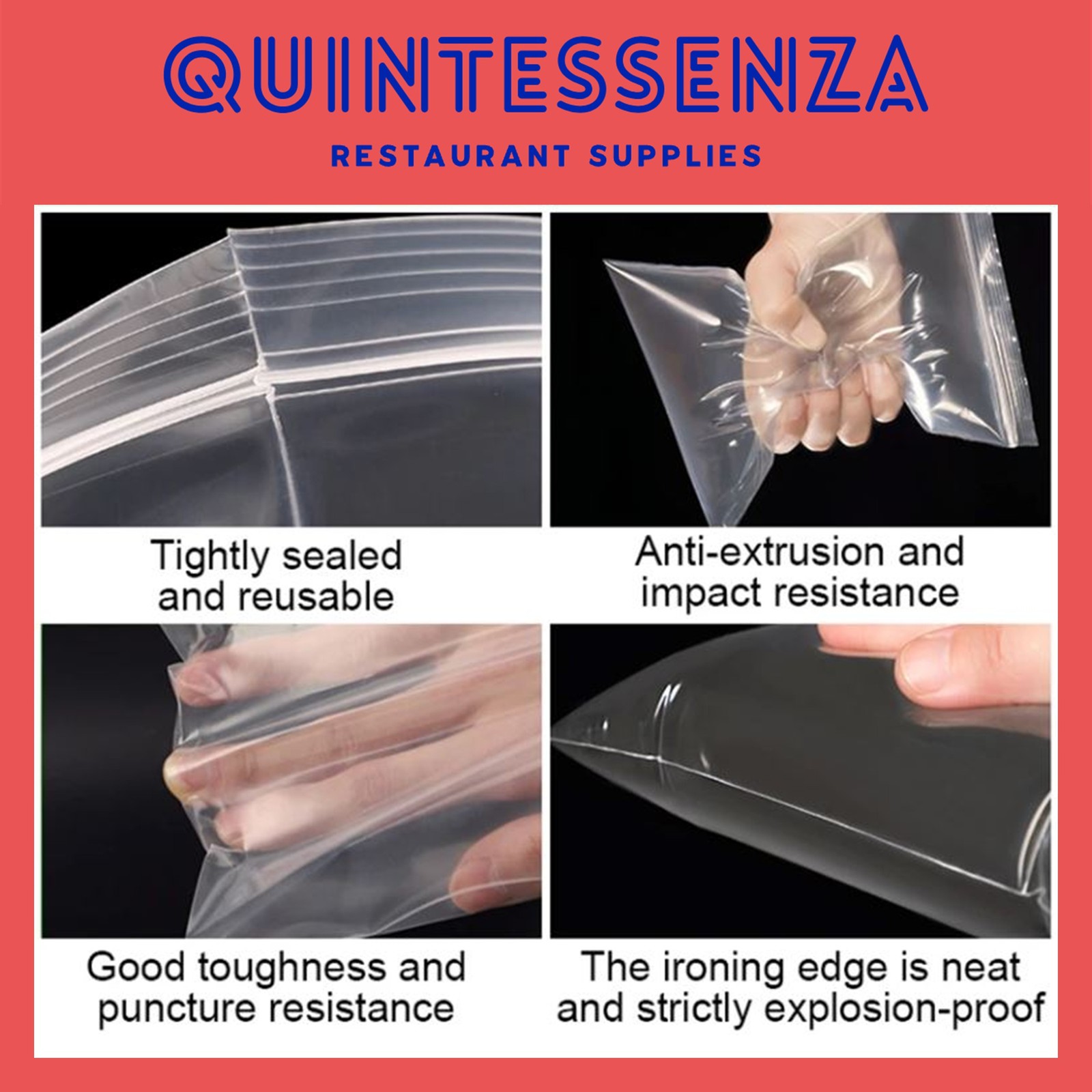 16” x 18” = 4 Mil Thick Clear Zipper Reclosable Poly Bags by Quintessenza
