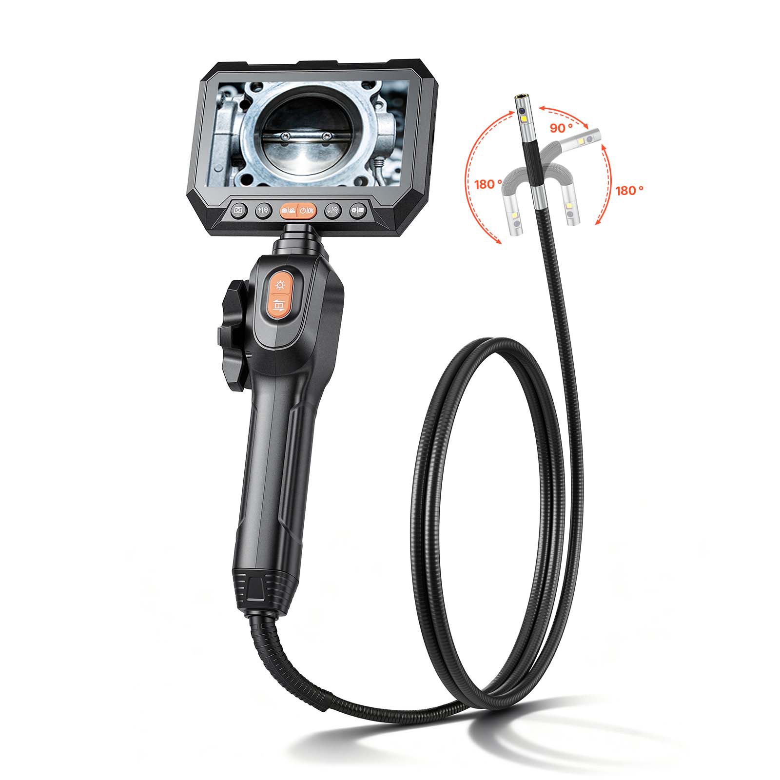 Uimoso Dual-Lens 2-Way Articulating Endoscope with 5″ Split-Screen Display