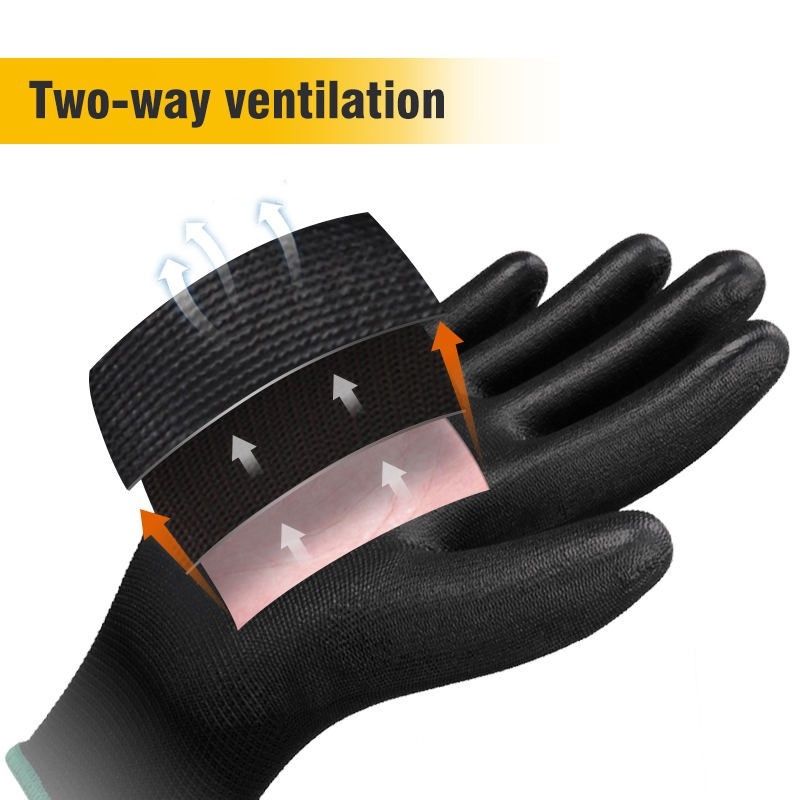 240 Pairs Ultra-Thin Black PU Work Gloves Polyurethane Palm Coated Nylon Safety