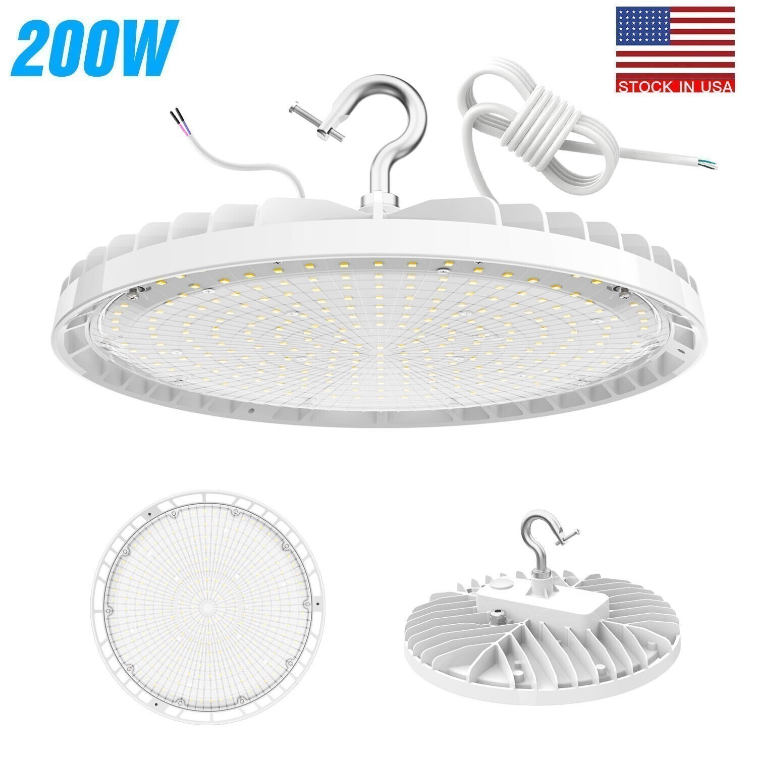 KUKUPPO 200W UFO LED High Bay Light 0-10V Dimmable Factory Warehouse Shop Light