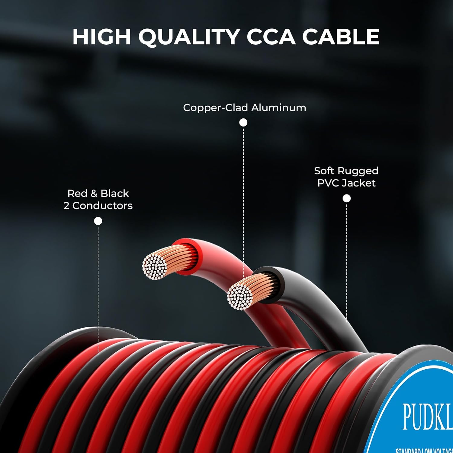 18 AWG 2 Conductor Red Black Low Voltage 100FT DC Cable