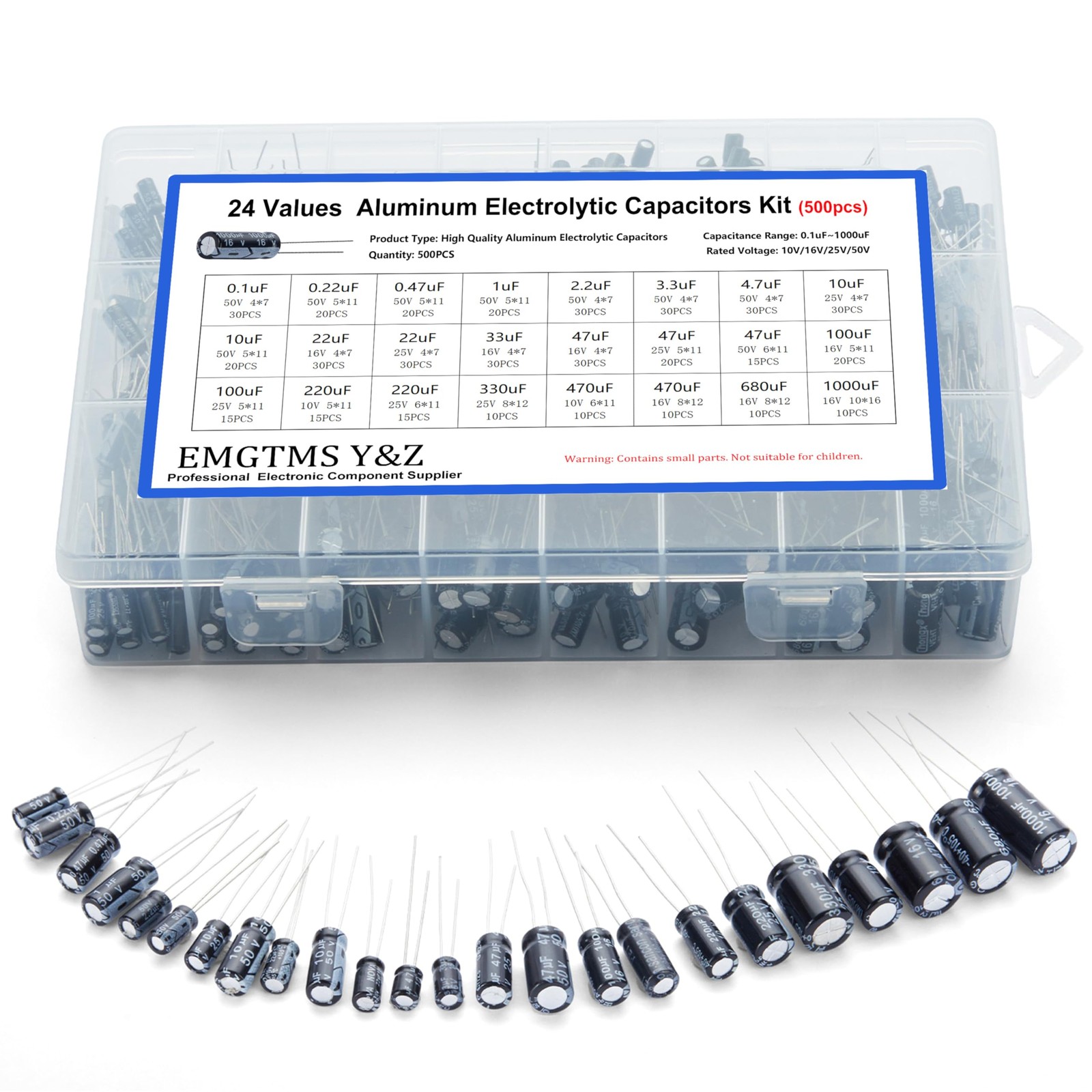 36 Values 1000 Pcs Aluminum Electrolytic Capacitor Assortment Kit 10V To 50V