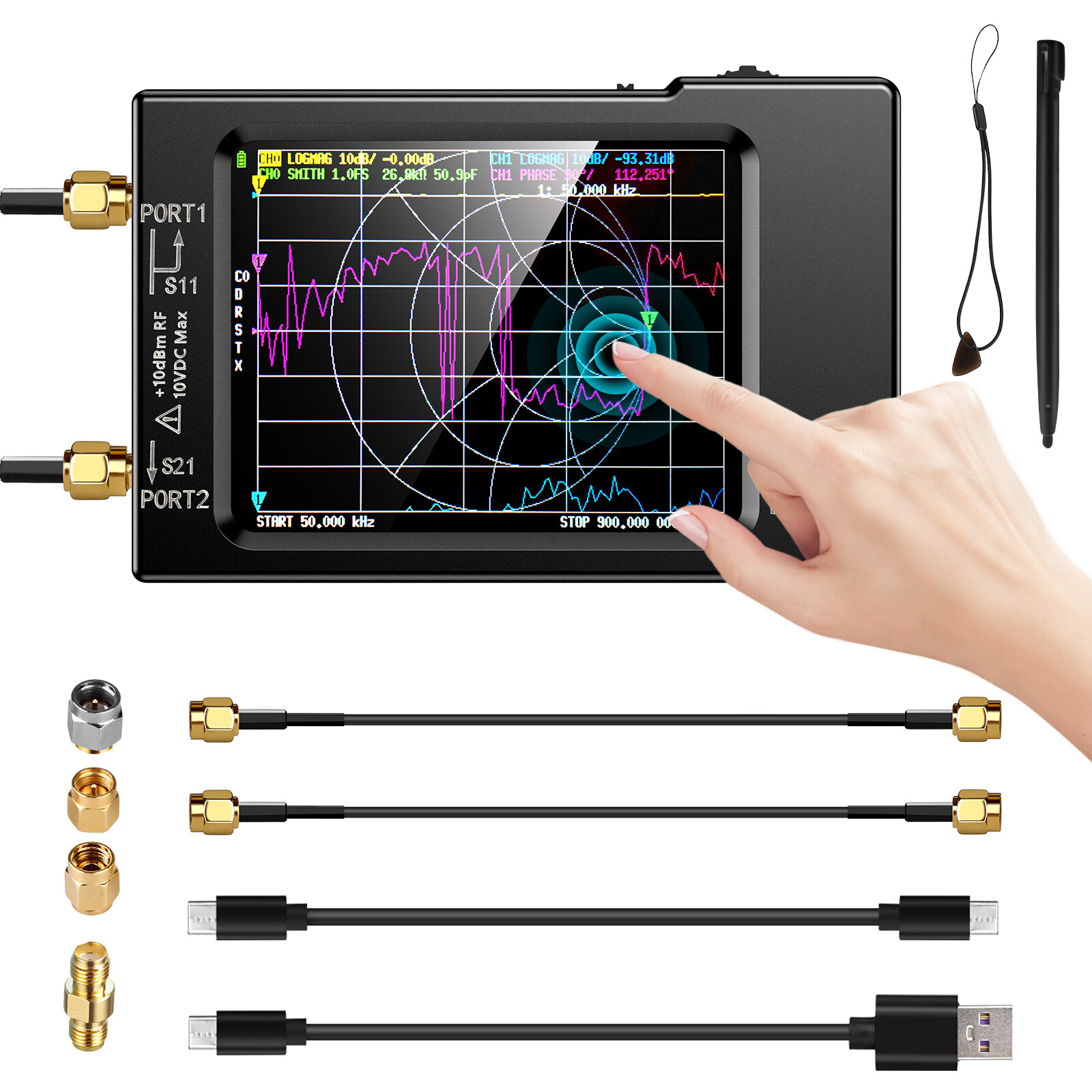 NanoVNA-H Vector Network Antenna Analyzer MF VHF UHF HF 10KHz-1.5GHz Analyzer
