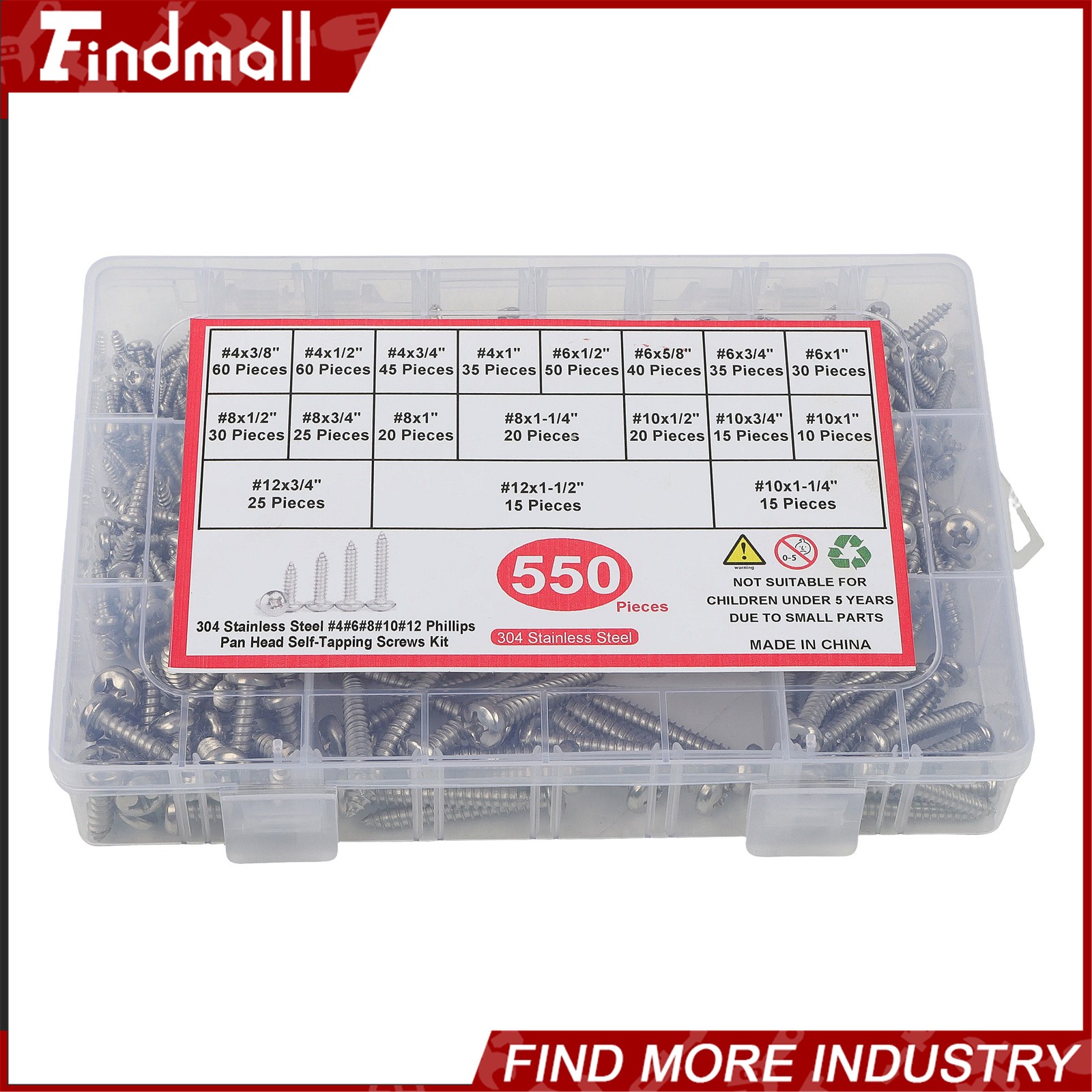 550Pcs 304 Stainless Steel Wood Screws Assortment Kit Phillips #4#6#8#10#12