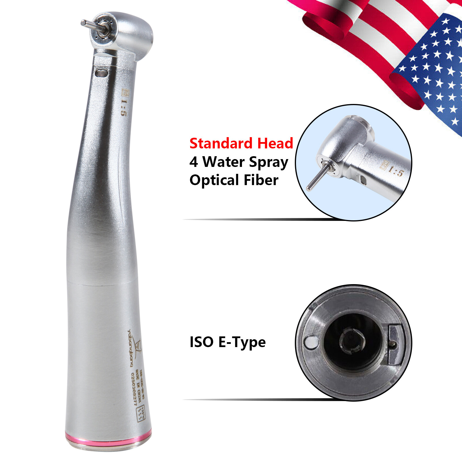 Dental 1:5 Increasing Handpiece Fiber LED Contra Angle Standard Head E-type