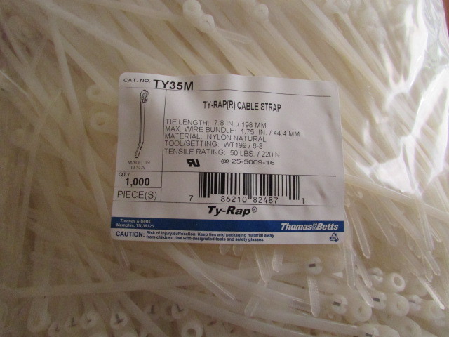 5 Bags of 1000, T & B #TY35M, TY-RAP, 7.8″ Long, Max Bundle 1.75″, Nylon, 50lbs.