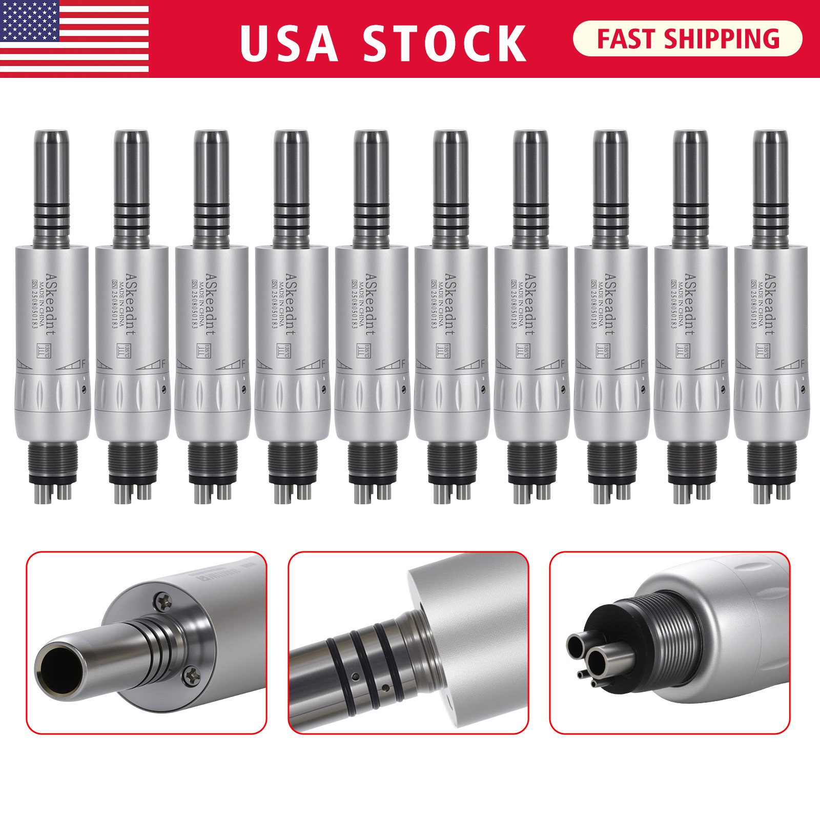 10*ASkeadnt Dental Inner Channel Slow Low Speed Air Motor Handpiece 4 H E-type
