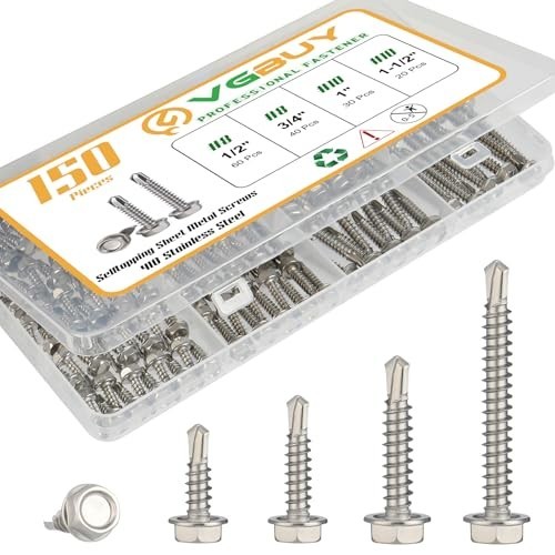 150Pcs Self Drilling Screws Assortment Kit, 410 Stainless Steel Self Tapping She