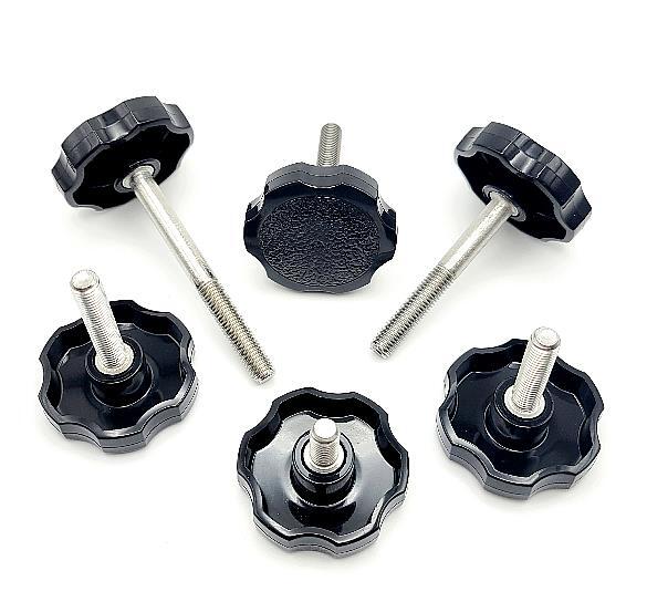 1/4″-28 Clamping Thumb Screw Bolts Fine Thread Black Round Knob Grip 4 Pack