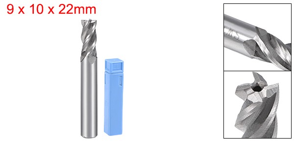 HSS-AL 4 Flute Straight End Mill Cutter CNC Router Bits 9 x 10 x 22mm