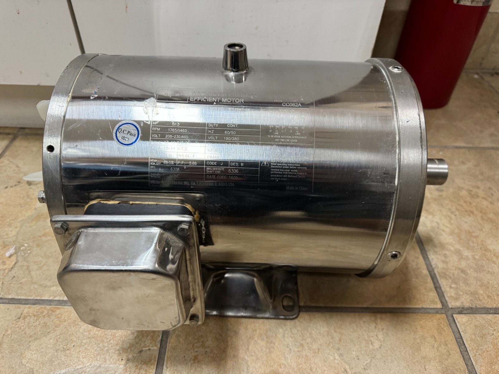 USED DAYTON 2RKY7 Washdown Motor,5 HP,1765,184TC,230/460V 2RKY7