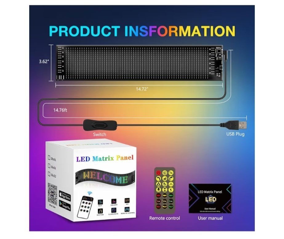 Programmable LED Scrolling Sign Display Bluetooth App Control Flexible RGB Matri