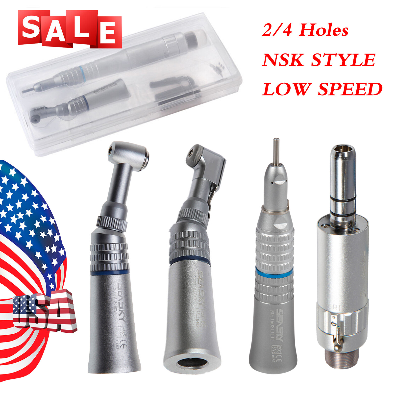 NSK Style Dental Low Speed Handpiece Straight Contra Angle Air Motor 1:1 Attach