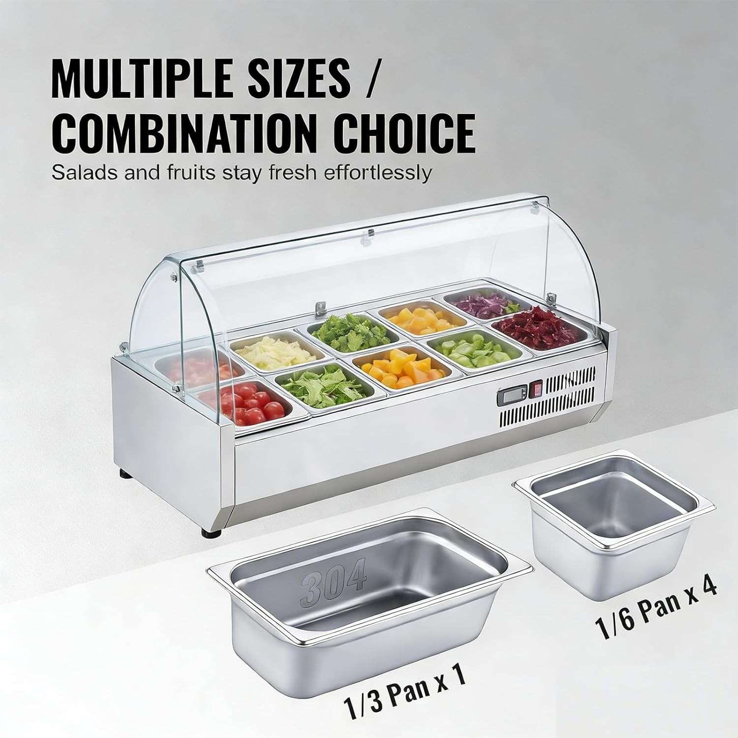 🔥130W Refrigerated Condiment Prep Station, Commercial Countertop Condiment Stat