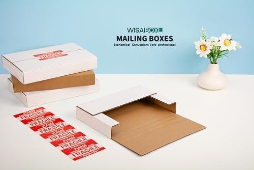 9x6x1.3 inch Shipping Boxes with Fragile Stickers, White, 25-Pack | CD, DVD, Boo