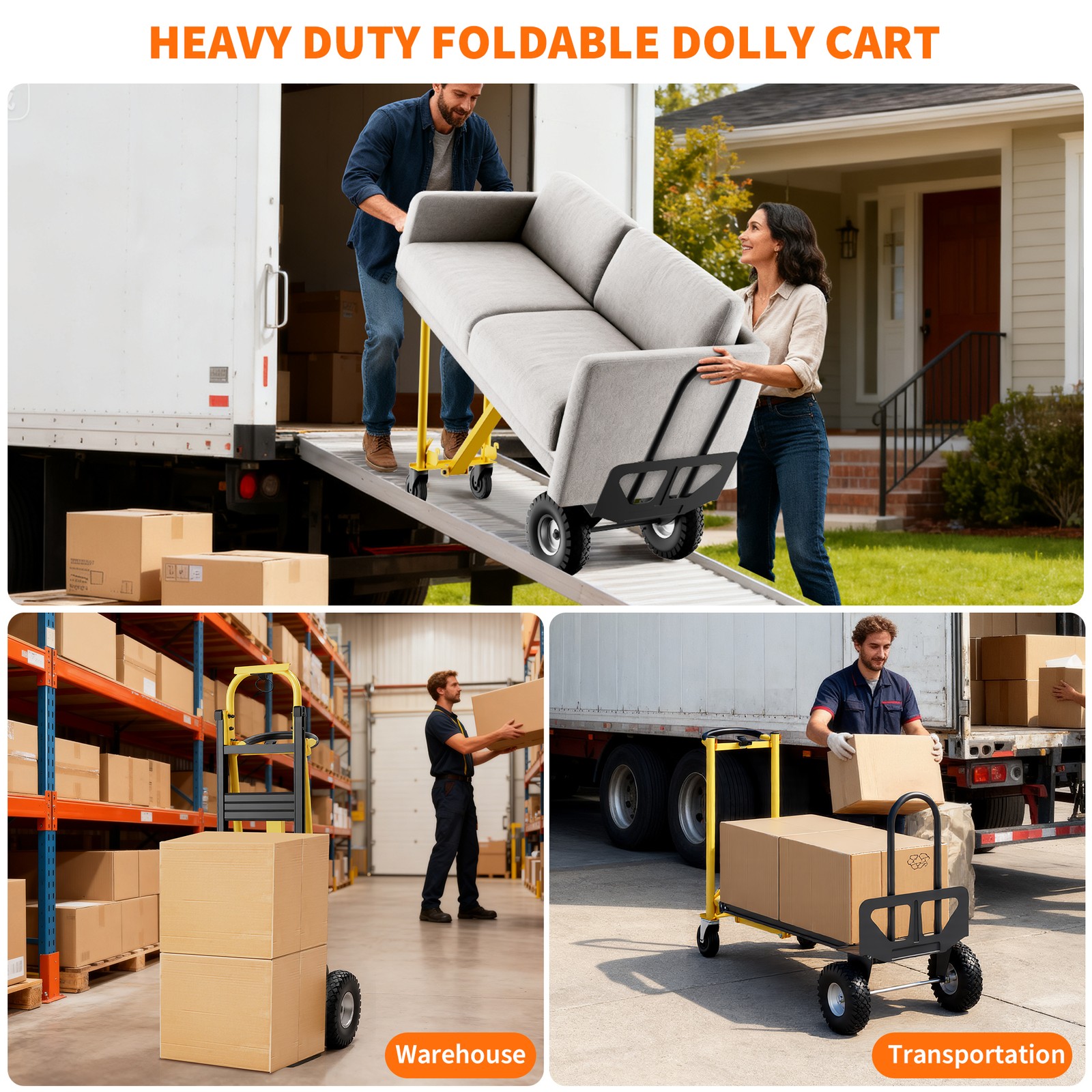 Garvee 800Lbs Convertible Hand Truck Dolly 3-in-1 Foldable Steel Cart Moving