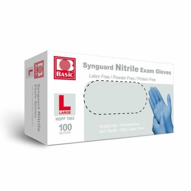 Synguard Nitrile Exam Gloves, Blue Size Large box of 100 NGPF 7003