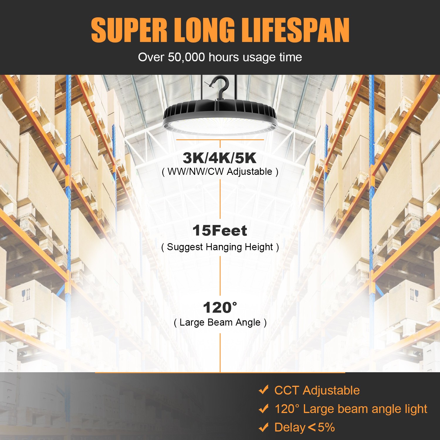 KUKUPPO 240W LED High Bay Light Dimmable Shop Light 4500K 5000K 5700K Adjustable