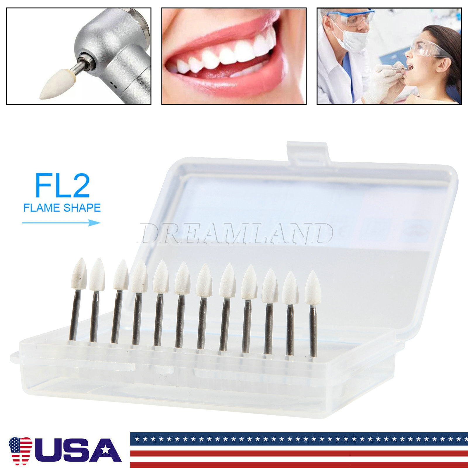 Dental White Polishing Stone Flame shape FG bur Arkansas Stone Point SANDENT