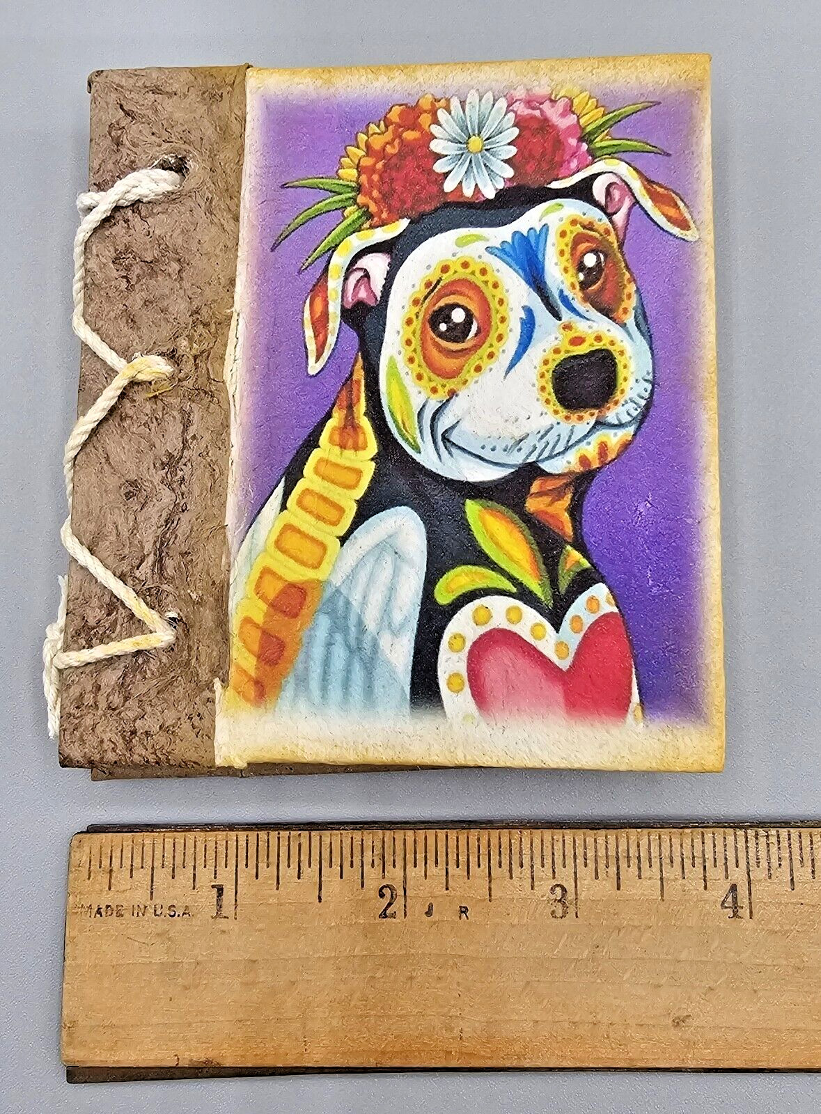 Dog Day of Dead Journal Notebook Diary Handmade Bark Paper Natural Twine Mexico
