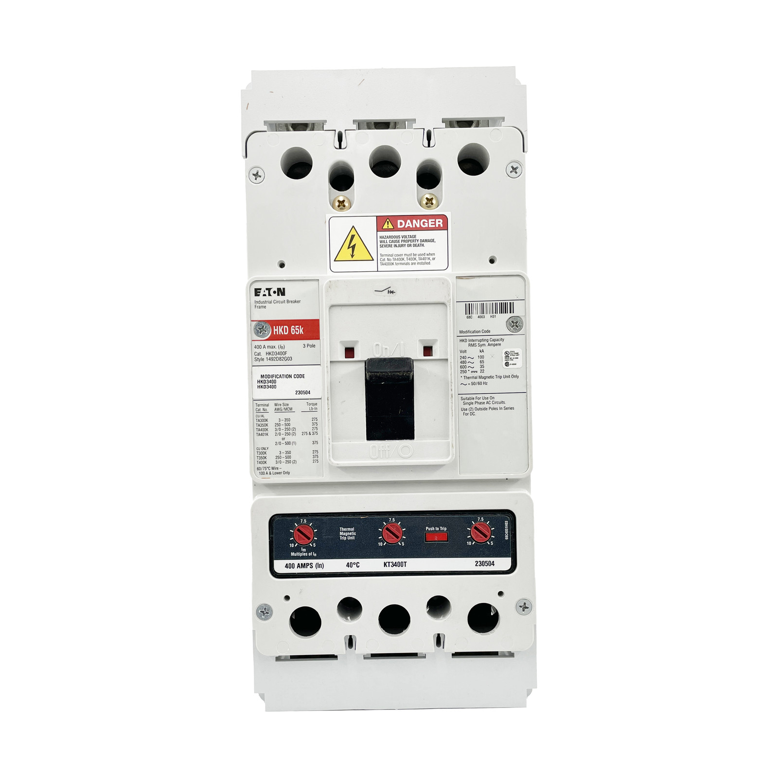 NIB – Eaton – HKD3400 – Molded Case Circuit Breaker – 400A, 3-Phases, 600V